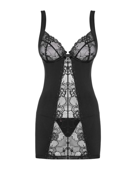 Рубашка з трусиками Obsessive Heartina chemise Чорна S/M | Зображення 5