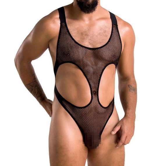 Чоловіче сітчасте боді Passion Leon XXL/XXXL, чорне, сітка, резинки