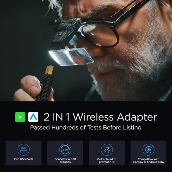 Бездротовий адаптер CarPlay Android Auto 2в1, перехідник для дротового штатного карплей в авто для iPhone iOS 10+ Android 11+ | Зображення 3