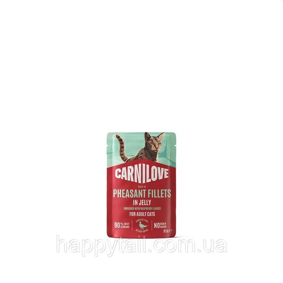 Влажный корм Carnilove Cat Jelly Pheasant с фазаном и листьями малины в желе для взрослых кошек пауч 85 г
