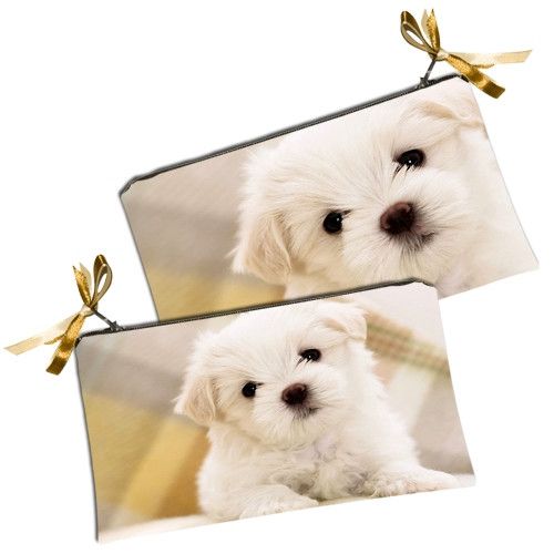 Косметичка женская Белый щенок 20х12 см (K_KC049)