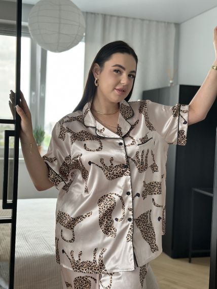 Піжама з леопардовим принтом PLUS SIZE  з сорочкою та штанами | Зображення 3