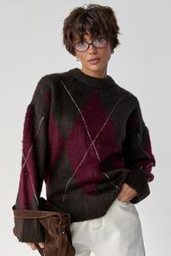 Тепла в'язана кофта з ромбами - коричневий цвет, ONE SIZE (є розміри)