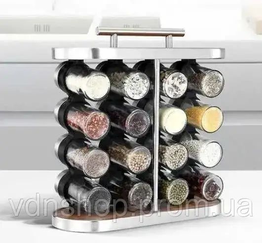 Карусель для спецій набір для спецій 16 ємностей Stainless steel and wood / органайзер для зберігання спецій