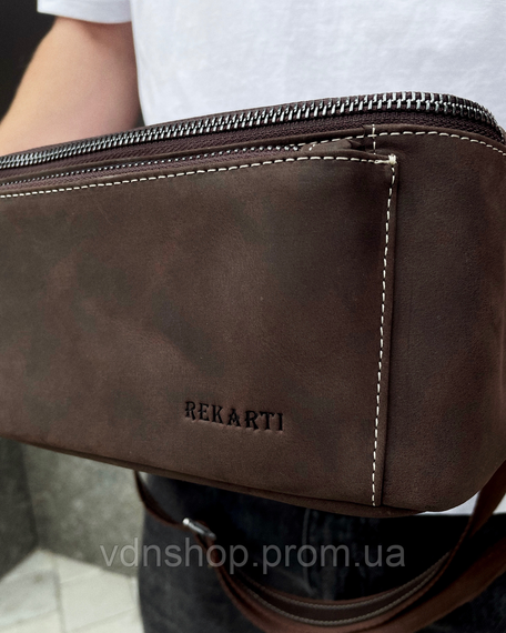 Сумка-бананка зі шкіри 24х11х8, чоловічий крейзі хорс для гаджетів на пояс CH-7371 коричнева | Зображення 4