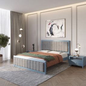 Двоспальне дерев&#039;яне ліжко Mebigrand Барселона Б1 Сіро-синій (S7010R90B)/Аляска 93 (Сірий) 160х200 см (MBG-11867)
