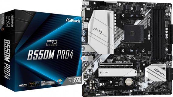 ASRock B550M Pro4 (AM4/B550, 4*DDR4, 2xPCIex16, DP/HDMI/VGA, 6xSATA, 3xM.2, GLan, 7.1ch, mATX)
