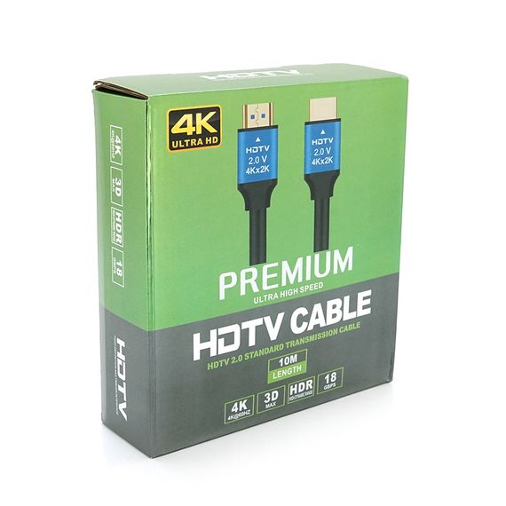 Кабель Merlion HDMI-HDMI 4Kx2K Ultra HD, 10.0m, v2,0, круглий Black, коннектор Blue, Blister-box, Q20 | Зображення 2