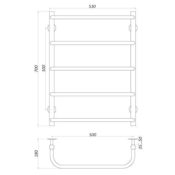 Рушникосушарка UNIO LS W 700-500-5 Драбинка Скоба (20880) | Зображення 1