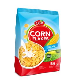 Кукурузные хлопья OBST Corn Flakes, 1кг, Польша, быстрого приготовления с витаминами и железом