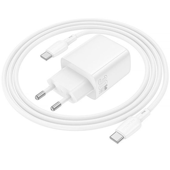МЗП Borofone BN29 Fuente PD30W+QC3.0 (1USB-A/1C) + кабель Type-C to Type-C White | Зображення 1
