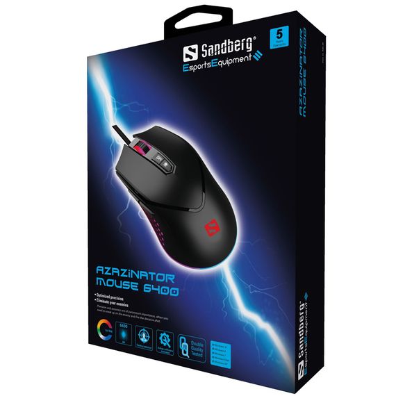 Мишка Sandberg Azazinator Mouse 6400 RGB, ігрова, 6400dpi., 7кн.Huano чорна | Зображення 2