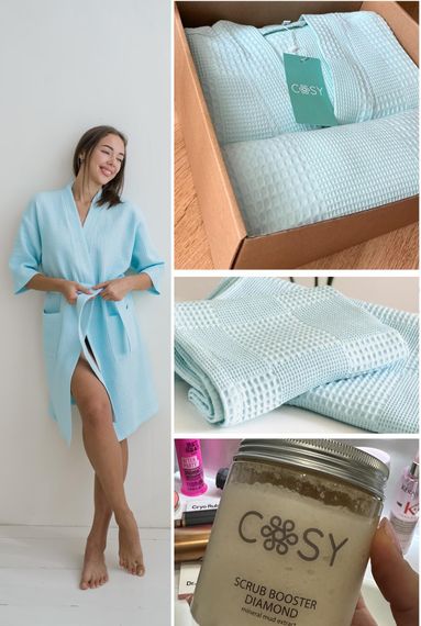 Жіночий Подарунковий набір Мозаїка ментол (халат+рушник+скраб)