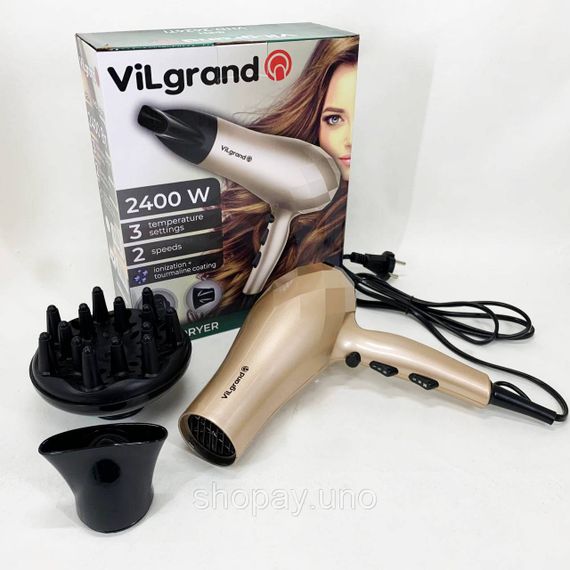 Електричний фен для волосся з дифузором VILGRAND VHD 2424TI 2400 Вт, Фен для різних типів волосся YA-77 | Зображення 3