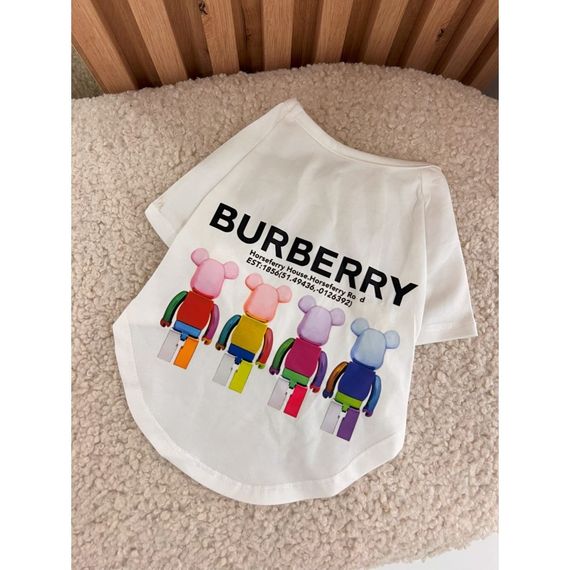Брендовая футболка для собак Burberry с принтом больших Bearbric, белая | Зображення 1