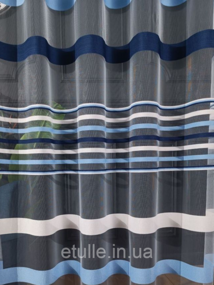 Тюль фатин полосками, полоса производства Турция, с утяжелителем цвет синий голубой | Зображення 1