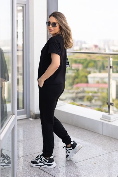 Женский летний спортивный костюм с футболкой и штанами GF1787 цвет черный размер 50/52 | Зображення 2