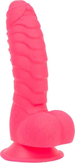 Ребристый фаллоимитатор на присоске ADDICTION — Tom 7″ Dildo With Balls — Pink, вибропуля в подарок Sex Aura | Зображення 3
