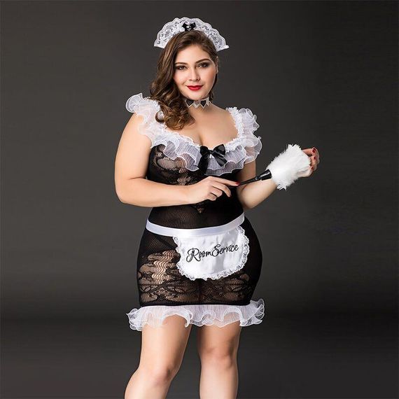 Костюм покоївки JSY «Слухняна Ельма» Plus Size Black, сукня, фартух, головний убір покоївки sexstyle