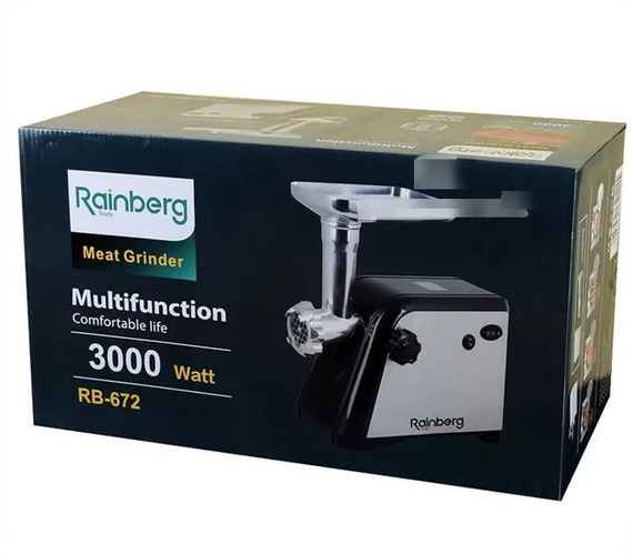 М’ясорубка Rainberg RB-672 стаціонарна 3000W + соковитискач/2 ножа/3 сіточки Чорна