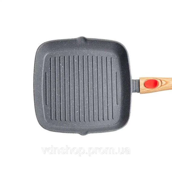 Алюмінієва сковорода-гриль 24 см зі скляною кришкою Квадрат сірий MGC HP-4-461G | Зображення 6