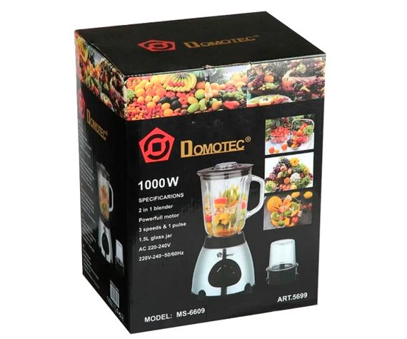 Блендер подрібнювач стаціонарний чаша 1,5 л + кавомолка Domotec MS-6609 сріблястий 1000W (MS-6609_831) | Зображення 3