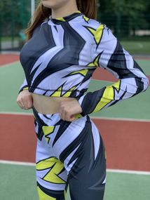 Спортивный топ 4Profi с длинным рукавом c принтом "Геометрия" серый/желтый размер L дайвинг 15773