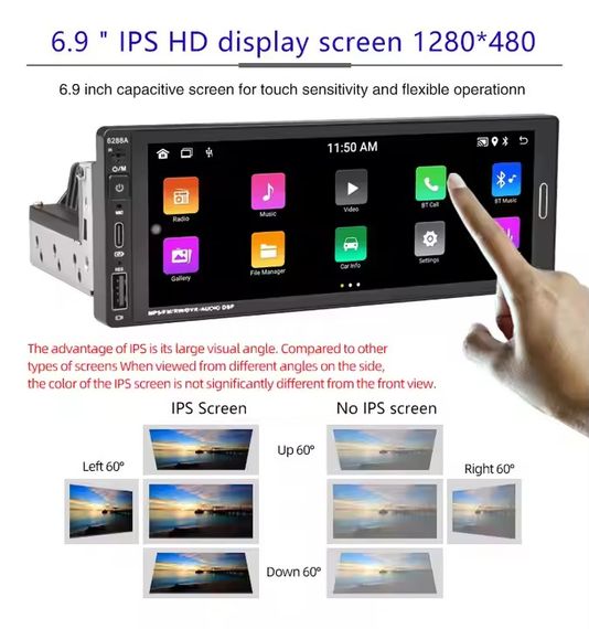 Універсальна магнітола 1DIN 6.9 з Android 12, 4+64GB, підтримка CarPlay від XPRO (42456-6288A64_3223) | Зображення 5