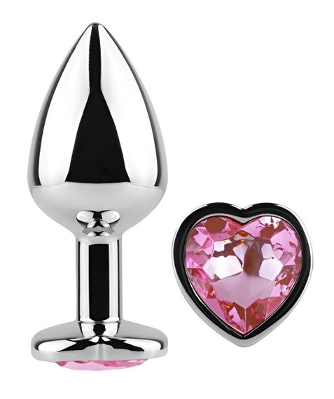 Анальный плаг EGZO Silver Heart Plug Pink S, металлический с розовым сердцем Sex Aura | Зображення 1