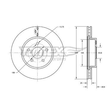 Диск гальмівний передній Ford Focus 05-20/ Kuga 12-19/ Tourneo Connect 13-22/ Transit Connect 13-(320x25), TX 73-91