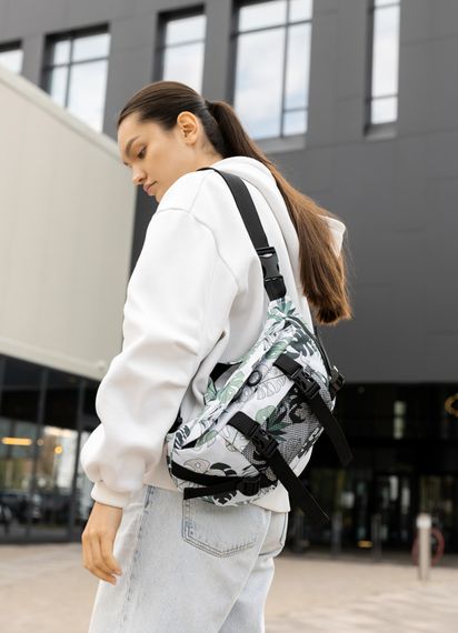 Большая женская поясная сумка бананка Sambag DynamicDart принт "Leaves" 38×21×7 см (80411144) | Зображення 1