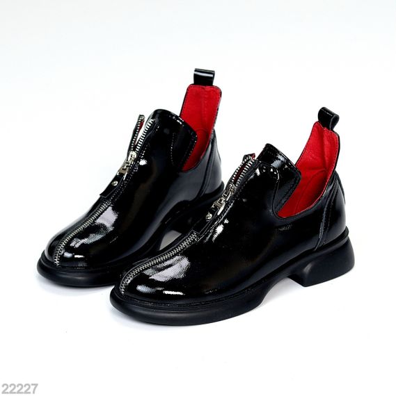 Дизайнерские черные лаковые глянцевые туфли на молнии, натуральная кожа, низкий ход 38