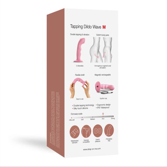 Насадка для страпона з подвійною точковою пульсацією Strap-On-Me TAPPING DILDO WAVE – CORAL PINK, М | Зображення 5