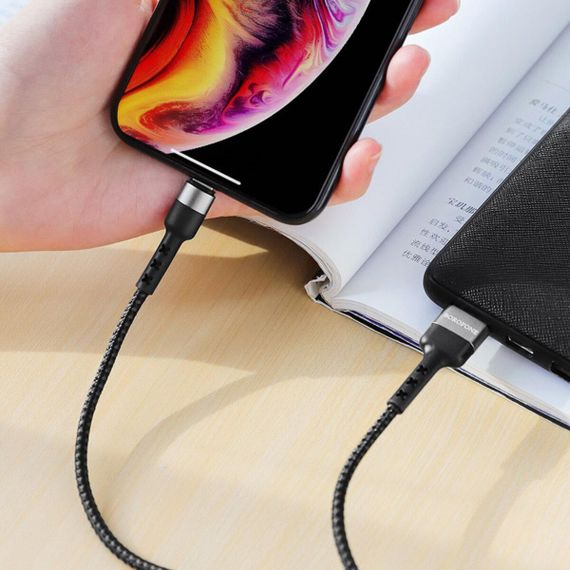 Кабель BOROFONE BX34 USB to iP 2.4A, 1m, nylon, aluminum connectors, Black | Зображення 2