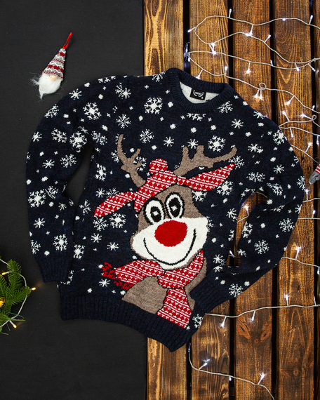 Свитер новогодний синий S XXL