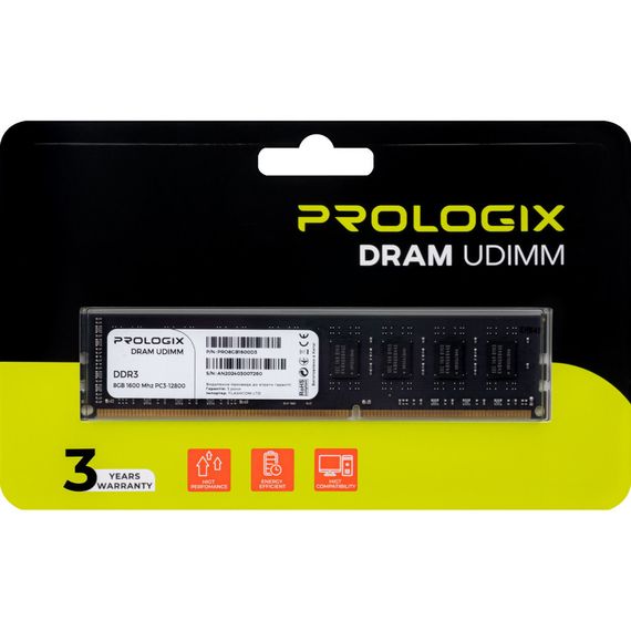 Модуль пам'яті для комп'ютера DDR3 8GB 1600 MHz Prologix (PRO8GB1600D3) | Зображення 3