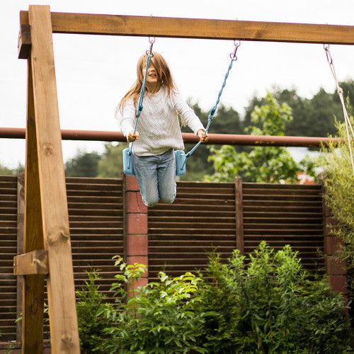 Детские садовые качели на тросах KRUZZEL, пудрово-голубые, профилированное сиденье «скамейка», для дома и сада | Зображення 9