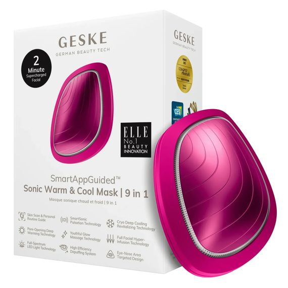 Ультразвуковая маска тепло и холод GESKE Sonic Warm&Cool Mask 9в1 white, Малиновый