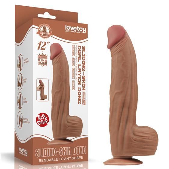 Фалоімітатор - Sliding-Skin Dual Layer Dong 12" Brown Sex Aura