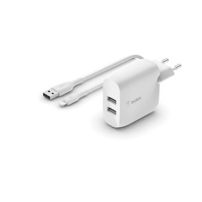 Сетевое ЗУ Belkin Home Charger 24W DUAL USB 2.4A, Lightning 1m, white (WCD001VF1MWH)