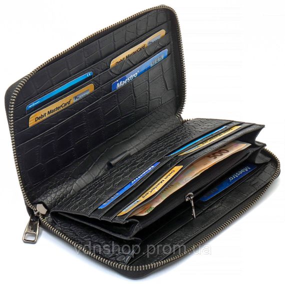 Черный кошелек-клатч на молнии с блоком под карточки с фактурной натуральной кожи  Marco Coverna MCJP-5901A | Зображення 4