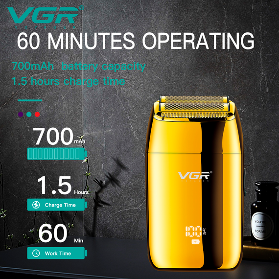 Электробритва VGR V-399 GOLD шейвер, влагостойкая, дополнительная насадка, LED дисплей | Зображення 5