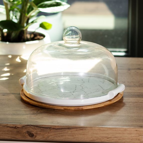 Тортовница фарфоровая со стеклянной крышкой 29 см HP1204 | Зображення 4