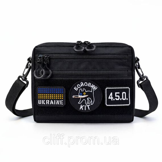 Тактическая сумка-мессенджер через плечо Cordura 600D с патч-панелью и креплением под баллончик, черная | Зображення 3