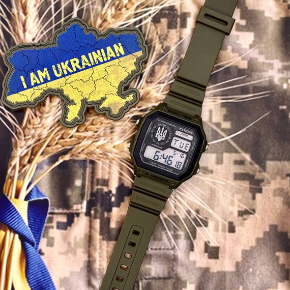 Годинник наручний Patriot 010AGUASI Тризуб срібло Зелені + Коробка | Зображення 1