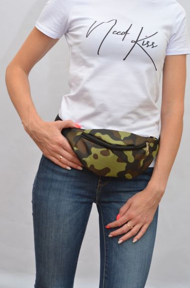 Сумка поясна бананка 4Profi Міні з принтом Камуфляж зелений з двома відділеннями 20029 | Зображення 3