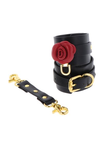 Чорні наручники Taboom Wild Roses Wrist Cuffs з декоративними червоними трояндами Sex Aura | Зображення 4