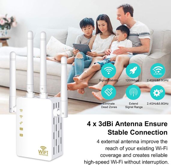 WLAN-ретранслятор AC1200, підсилювач дводіапазонний 5 ГГц і 2,4 ГГц (до 1200 Мбіт/с), мережевий подовжувач, підк | Зображення 2