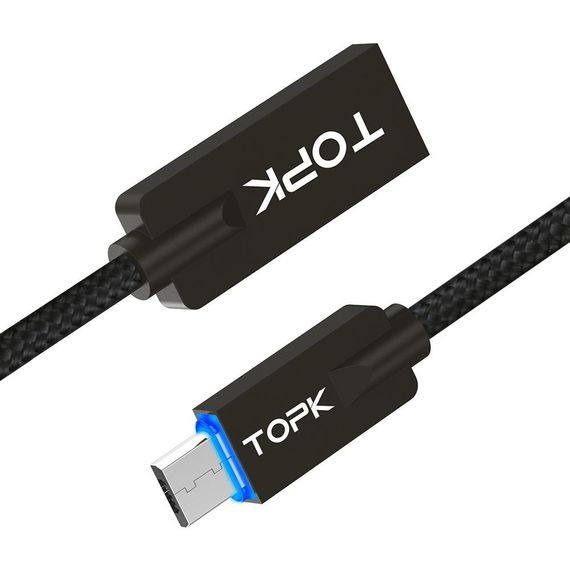 Кабель TOPK LED Light MicroUSB 0.6 m - Black