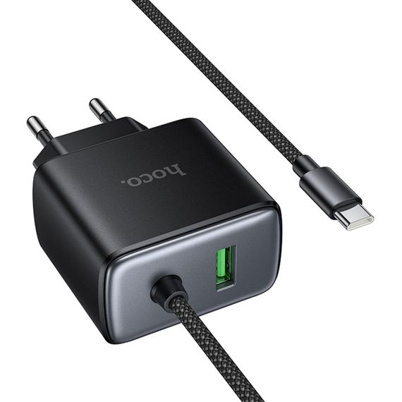 МЗП Hoco C164A New PD30W+QC3.0 (1USB-A/1C) + встроенный кабель Type-C Black | Зображення 5